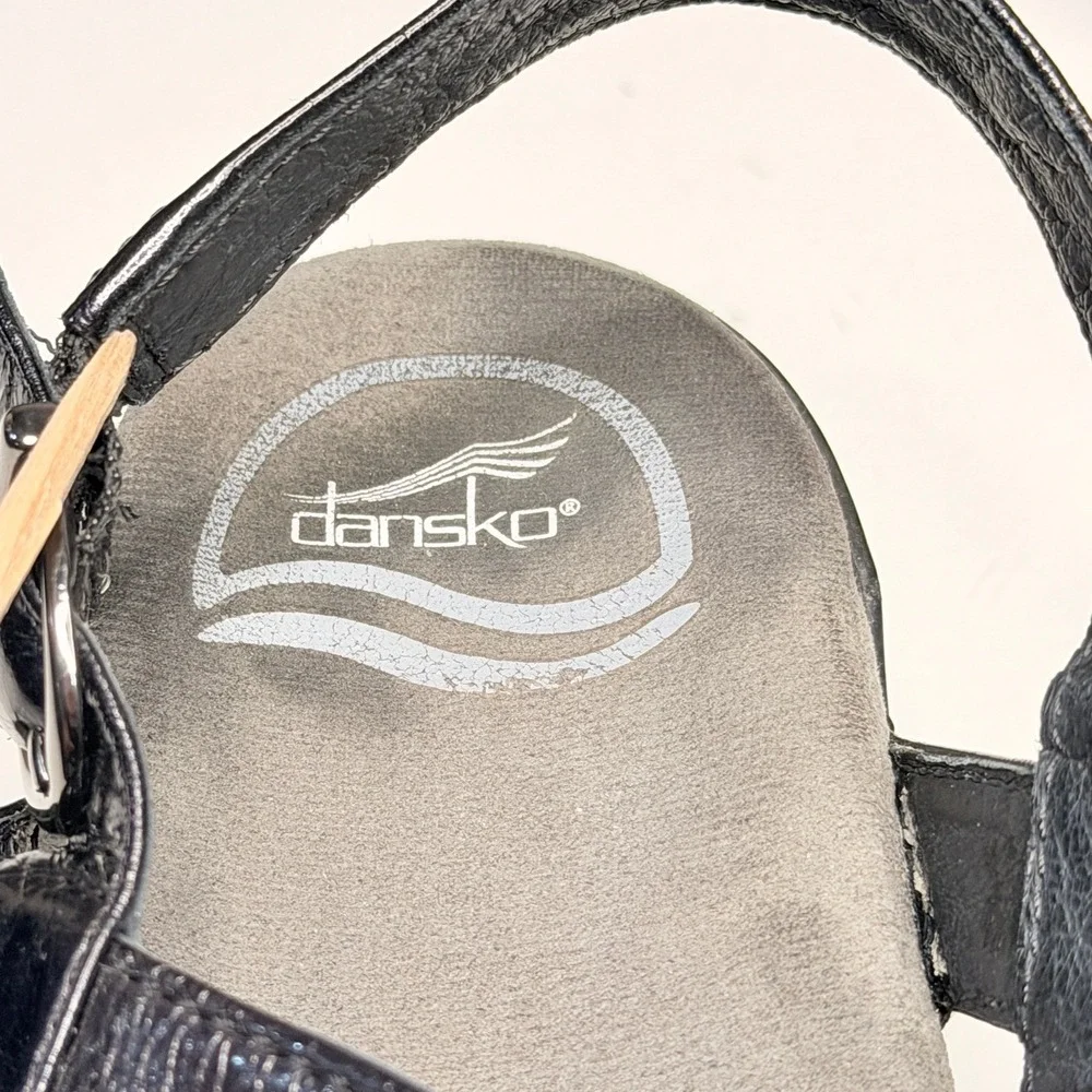 Dansko Black Leather Wedge Sandals
